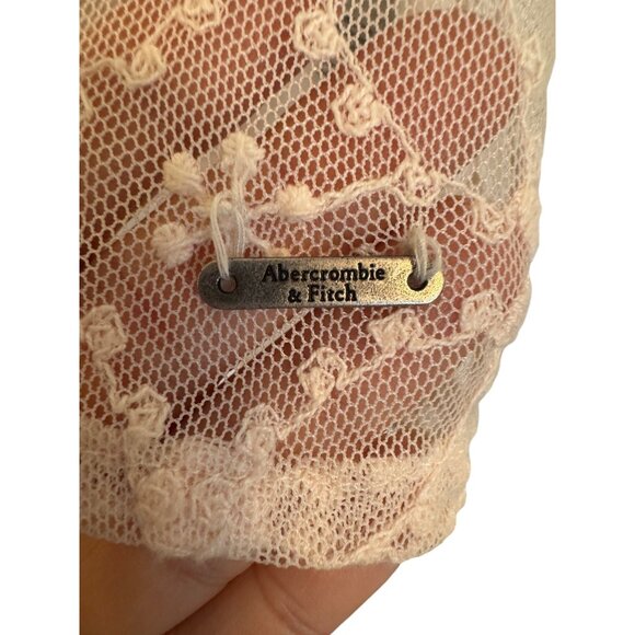 Abercrombie & Fitch Womens Lace Button-Up Blouse M Pink Sheer Long Sleeve - Picture 6 of 7